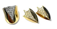 14K Yellow Gold & Diamond Ring & Matching Earrings