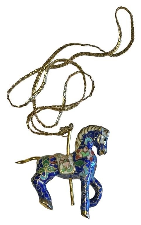 Blue Cloisonne Style Carrousel Horse