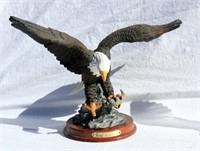 Nice Ceramic Eagle with Wings Spread on Wood Stand