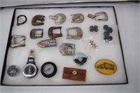 21 Belt Buckles and More in Glass Case*