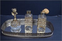 Vintage Gold Ormolu, Perfume Bottles Dresser Set
