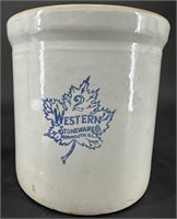 Antique Western Stoneware 2 Gal Maple Leaf Crock