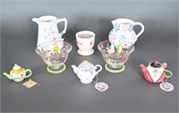 Vintage Teapots, Candles, Hand Painted Bowls