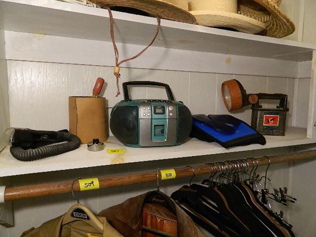 Closet Shelf - Radio, Vintage Flashlight