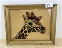 Vintage Framed Giraffe Picture 1979