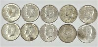 Ten 1964 U.S. Kennedy Silver Half Dollars