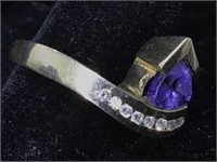 14K Gold Ring with Diamonds and amethyst 
Size 6