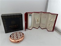 Monet Compact Mirror & Gold Tone Jewelry