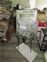 WROUGHT IRON STAND W/ GLASS BEVERGE DISPENSER