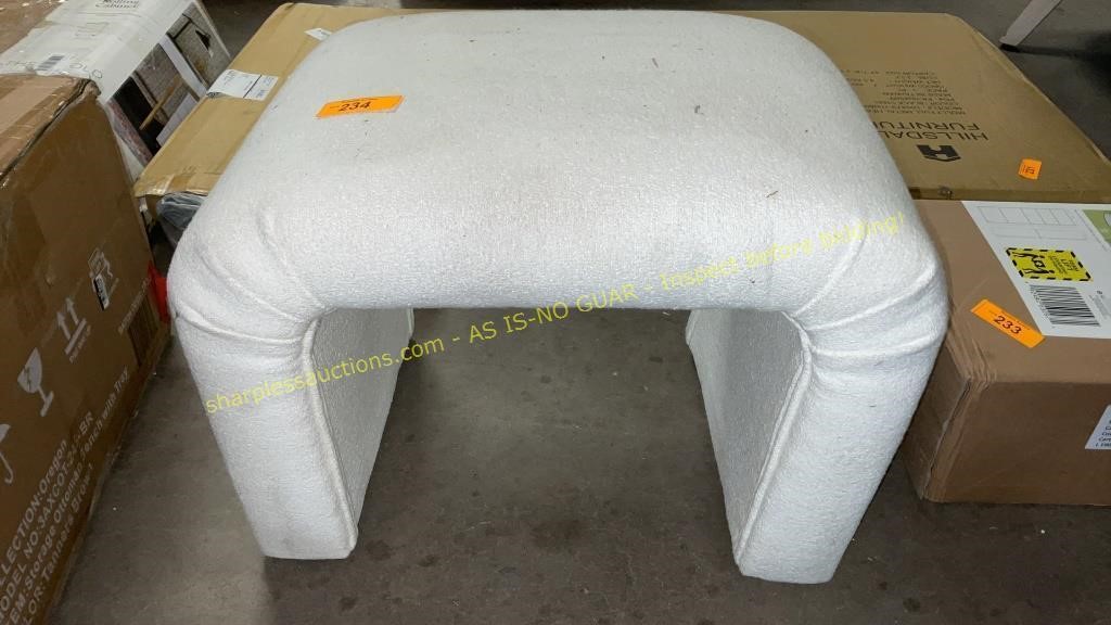Upholstered Foot Stool, White (DAMAGED/USED)