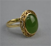 Ladies Green Jade & 14K Gold Ring