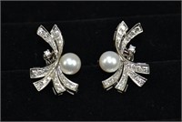 Pearl & Diamond White Gold Earrings