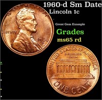 1960-d Sm Date Lincoln Cent 1c Grades GEM Unc RD