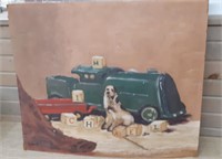 MICHAEL Blocks Painting with Train & Dog 24x20 in