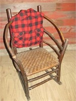 Andrew Jackson hickory rocker with red plaid