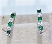 Sterling Silver Emerald Hoop Style Earrings