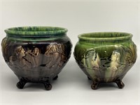 Majolica Art Pottery Footed Planters.