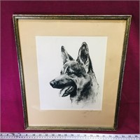 Framed Dog Sketch (Vintage)