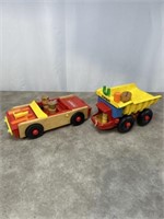 Vintage wood Playskool car and dump truck