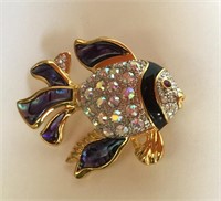 BUTLER RHINESTONE AND ABALONE FISH BROOCH