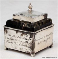 Antique Mexican Silver & Crystal Inkwell 1913