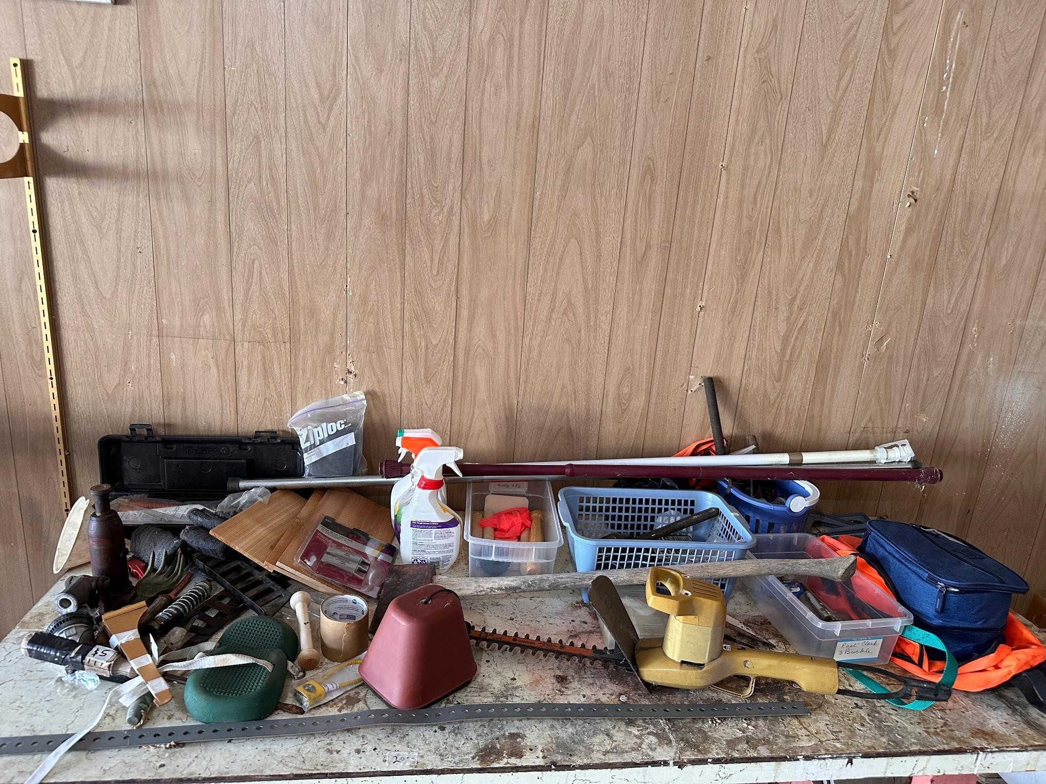 Table full of various tools and items