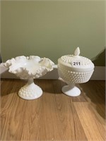 FENTON PEDESTAL BOWL, COVERED CANDY DISH