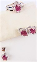 Jewelry Sterling Silver Ruby Ring, Earring & Pend.
