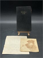 Vintage Handwritten 1938 Diary with Letter and