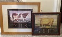 Lot of 2 Folk Art animal prints Milk Sheep Framed