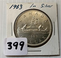 1963 Silver Canadian One Dollar Coin