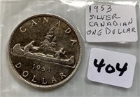 1953 Silver Canadian One Dollar Coin