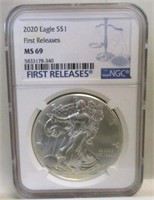 2020 SILVER EAGLE FIRST RELEASE NGC MS69