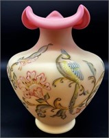Fenton Hp Queens Bird Burmese Vase- Stunning 11”