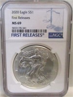 2020 SILVER EAGLE FIRST RELEASE NGC MS69
