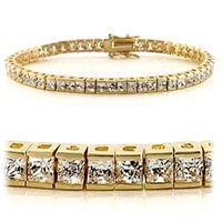 14k-pl. Princess 8.00ct Topaz Tennis Bracelet