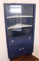 Blue painted corner cabinet