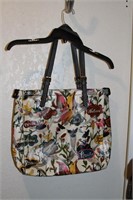Large tote purse with bird decorations
