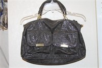 Grey snakeskin bag with gold accents