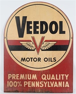 VEEDOL MOTOR OIL DOUBLE SIDED TIN TOMBSTONE SIGN