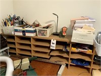 Pressed Wood Organizing Shelf, Desk Lamp, Scissors