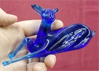 6.5" Cobalt Blue Sitting Deer Figurine