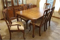 Wooden Table & 6 Chairs 62x40x28.5 + Leaf 10"x2