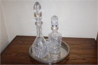 2 Decanters with Plated Tray