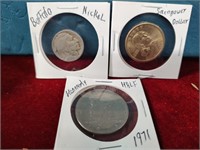 Buffalo Nickel, Sacagawea Dollar & Kennedy Half