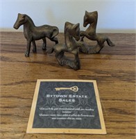 3 Vintage Cast Brass Miniature Horse Figurines