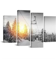 Winter Canvas Wall Art Sunset Ski Lift Pictures
