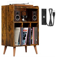 IBUYKE Record Player Stand,End Table with Power