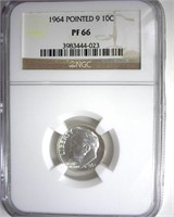 1964 Pointed 9 Dime NGC PR66