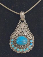 (XX) Sterling Silver Turquoise Pendant Necklace